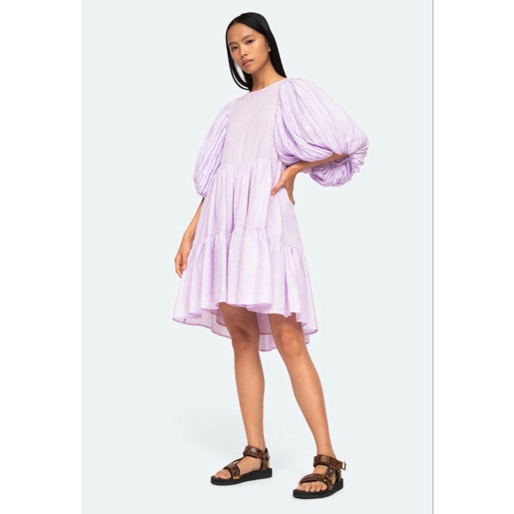 Sea New York Lilac Bailey Broomstick Puff Blouson Sleeve Tiered Dress
